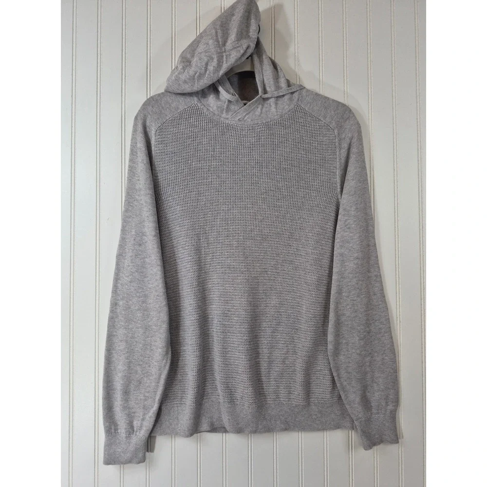 Banana Republic Mens 100% Supima Cotton Textured Knit Hoodie Heathered Gray L